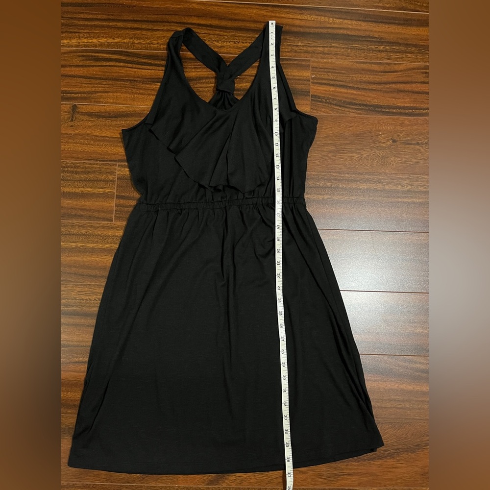 George women’s medium sleeveless dress, racerback, ruffle front, black, new - Picture 4 of 8